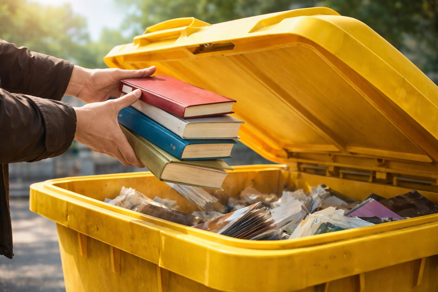 Jeter des livres à la poubelle jaune