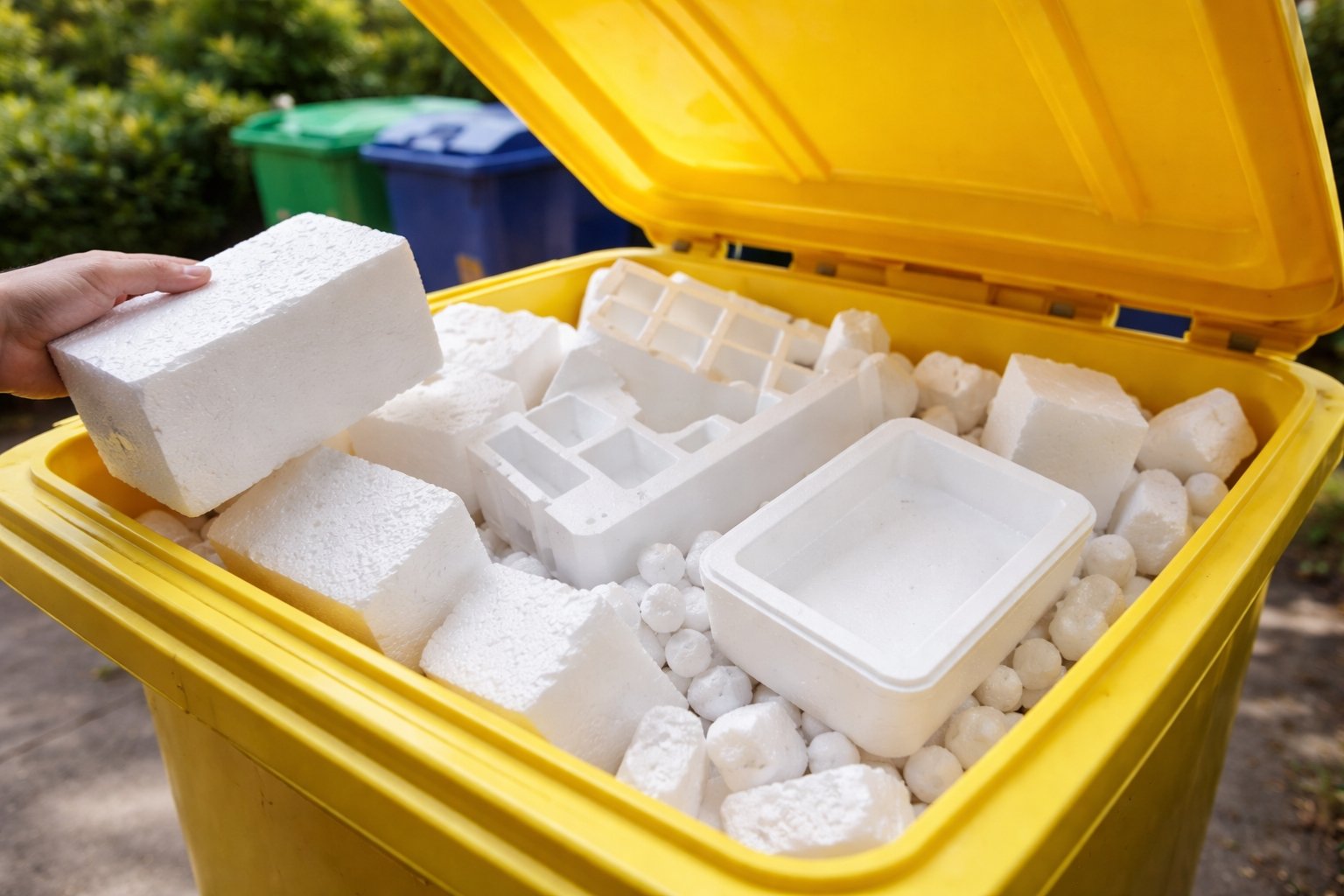 Polystyrène recyclage poubelle jaune