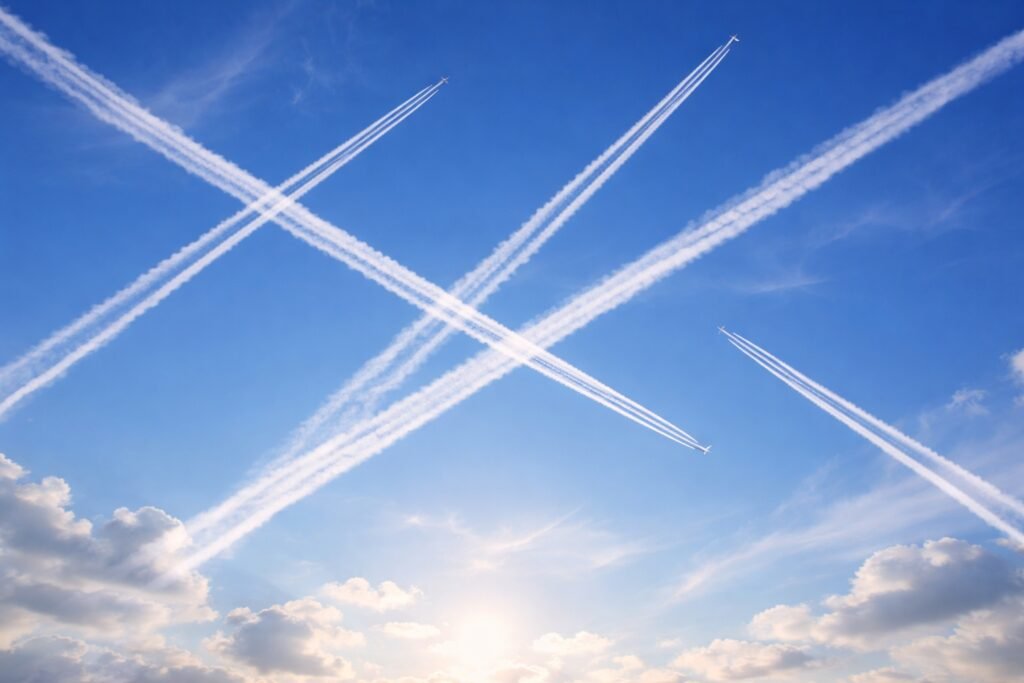 Traces d'avions dans le ciel