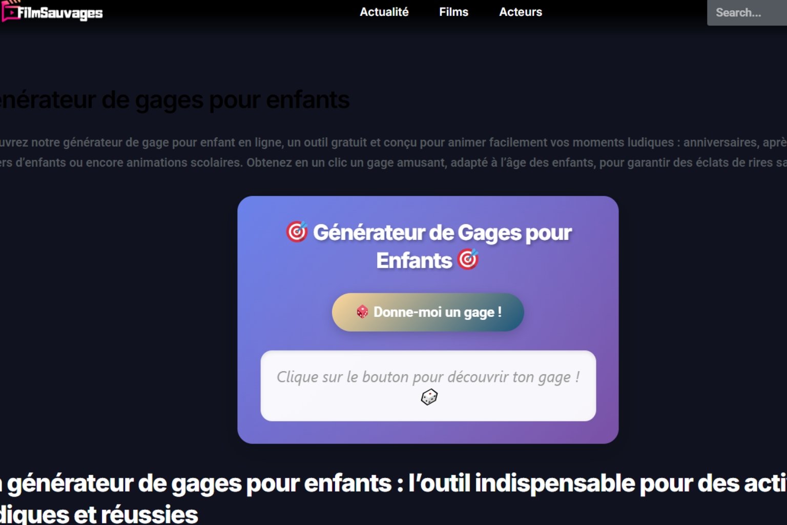 Générateur de gages enfants filmsauvages.com